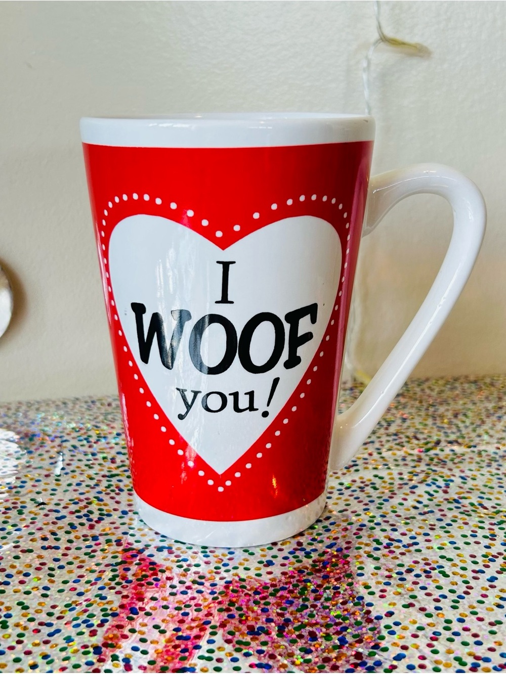 NEW I Woof You White Red Heart Mug Cup Coffee Tea Hot Chocolate Love Iced Dog 16